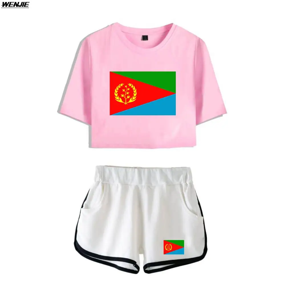 

Eritrea Flag Print Summer Women/Girl Sets Sexy Short Tops+shorts Elastic Waist Suit Two Piece Set Clothes Kawaii Girl Cool