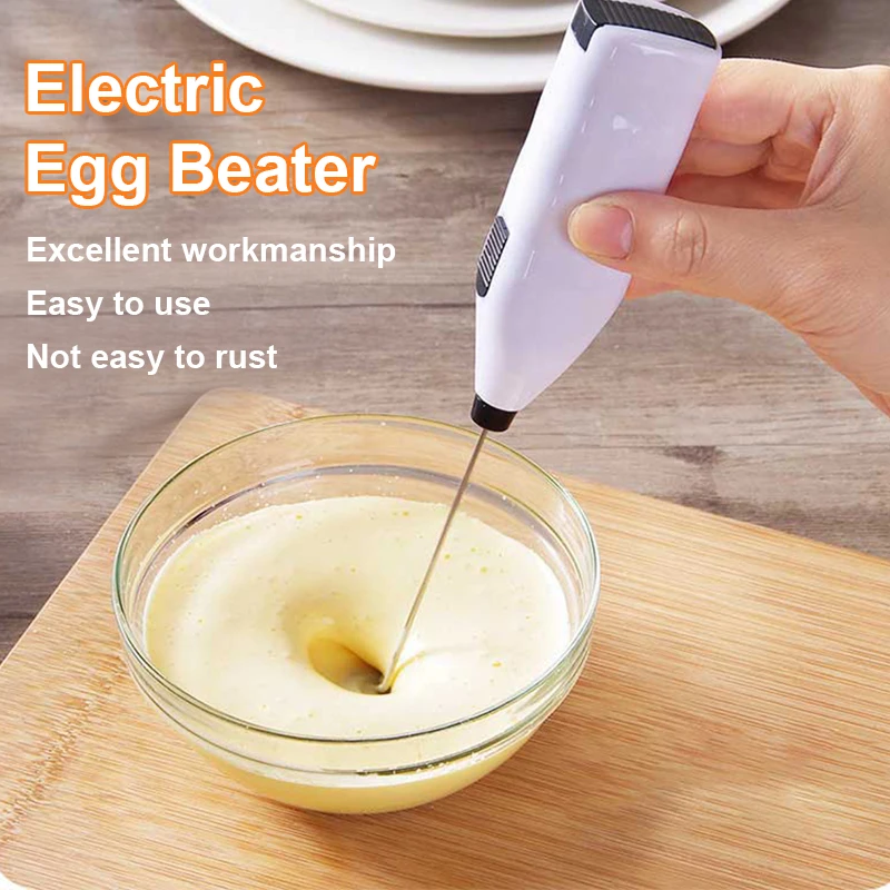 

Mini Stainless Electric Handheld Egg Beater Household Kitchen Steel Coffee Milk Tea Blender Beat up the Cream Stirring