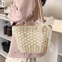 womens bag straw bag 2022 new fashion one shoulder messenger bag all match vegetable basket bucket bag
