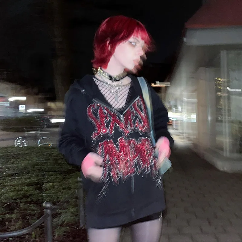 Стразы свитшоты большого размера с надписью винтажная уличная одежда женские