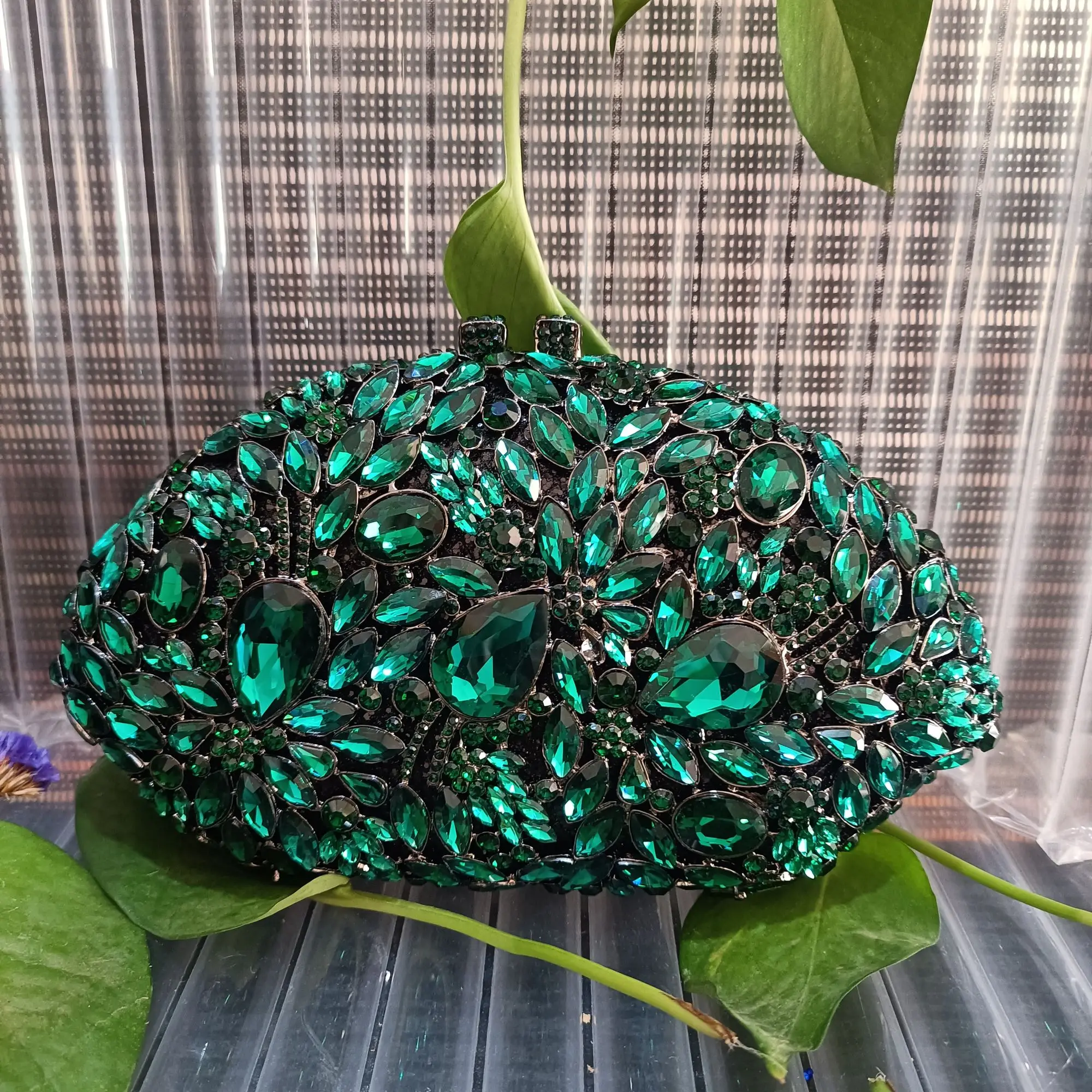 

Women Emerald Green Crystal Bridal Evening Clutch Bag Wedding Stones Clutch Purse Party Diamond Shoulder Bags Minaudiere Handbag