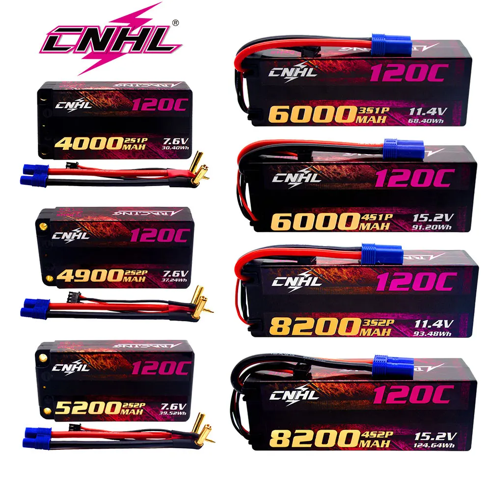 

CNHL 2S 3S 4S 7,6 V 11,4 V 15,2 V Lipo Battery 4000mAh 5200mAh 6000mAh 8200mAh 120C HV Short Hard чехол с EC3 EC5 для радиоуправляемого автомобиля