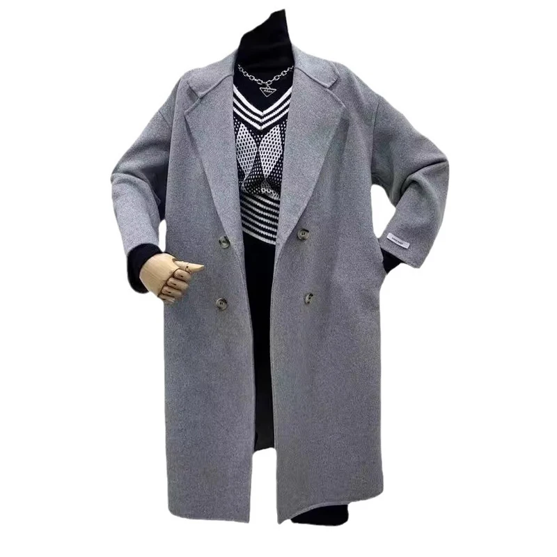 2024 осенние шерстяные пальто с отложным воротником зимнее кашемировое двубортное