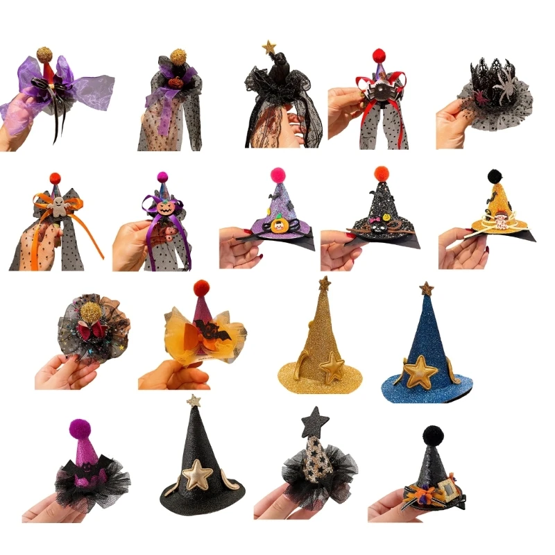 

Cartoon Lace Ribbon Pumpkin Mini Cone Hat Hair Clip for Halloween Headdress drop shipping