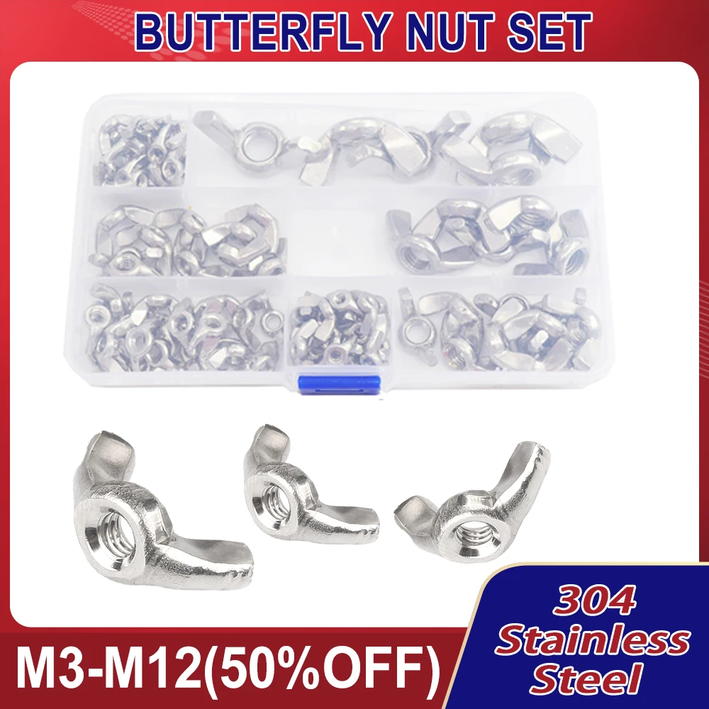 

M3 M4 M5 M6 M8 M10 M12 Butterfly Nuts 304 Stainless Steel Hand Fasten Assortment Kit Thumb Nuts Metric Threaded Metalworking