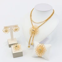 jewelry set for women bohemia earrings flower shape long necklace gold plated pendant nigeria bride wedding clothing accessories