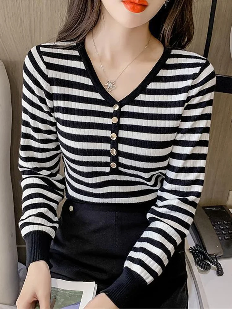 

Корейский стиль, вязаный пуловер с V-образным вырезом и длинным рукавом, тонкий свитер, женские облегающие повседневные черные и коричневые свитера, Модная трикотажная одежда y2k