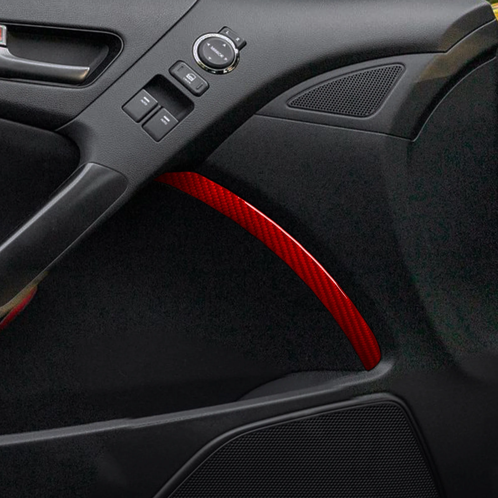 Фото Для Hyundai Genesis Coupe 2010-2012: Накладки на ручки дверей, красные, из настоящего мягкого карбона, аксессуары для интерьера автомобиля, наклейки №2