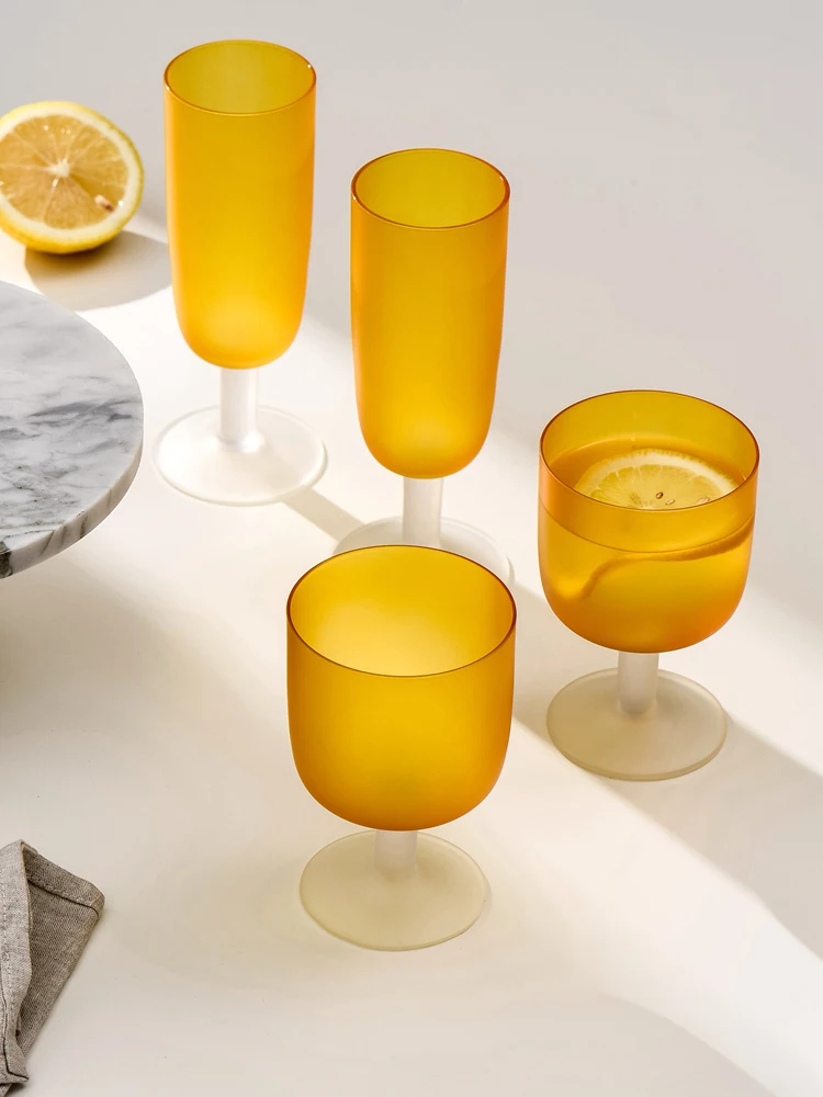 

Drop Shipping Welcome Bar Drinkware Sets Glass Cup Orange Frosted Goblet Red Wine Glasses Cup Champagne Glass Cups For Party Use