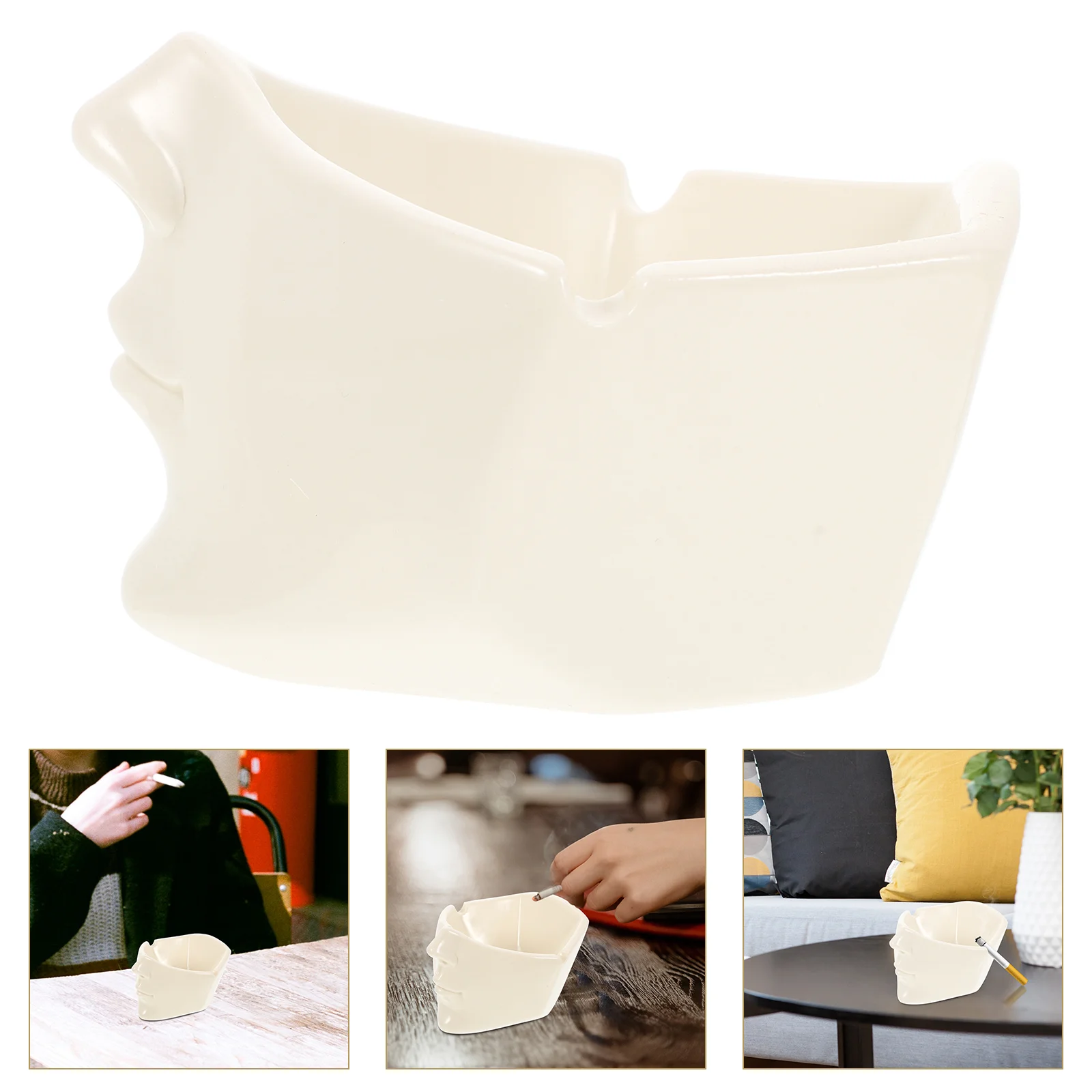 

Ashtray Ashtray Holder Decorative Ceramic Face Figurine Cigar Bin Car Container Half Desktop Household Minimalist High Tank