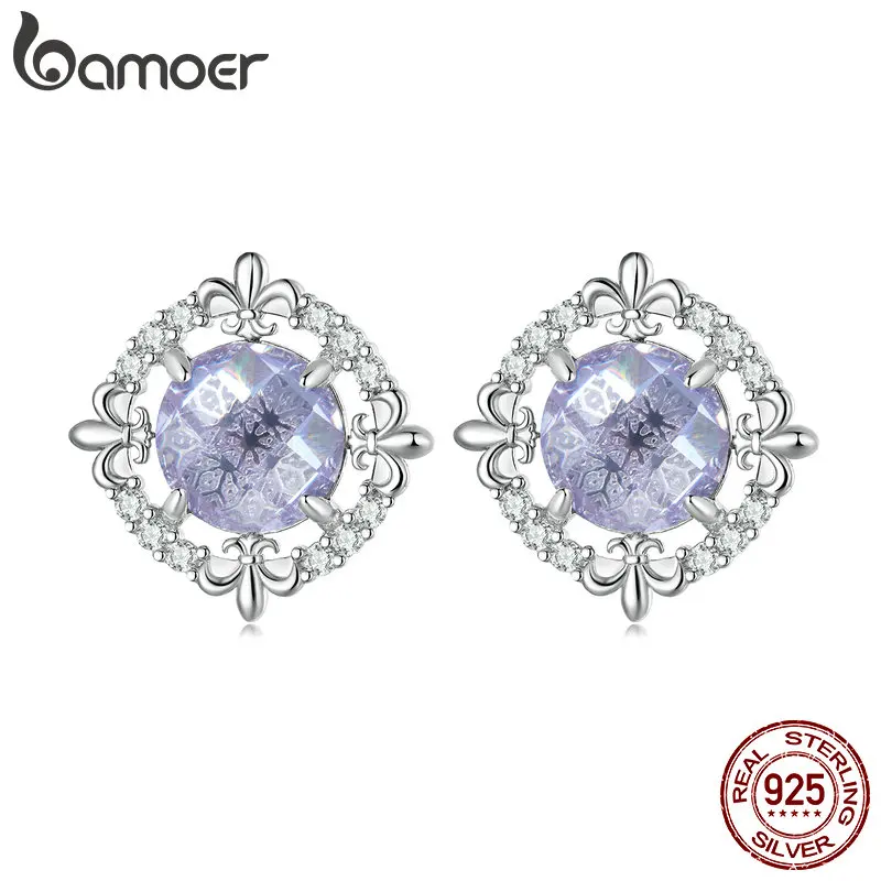 

Bamoer 925 Sterling Silver Pavé Sparkling CZ Fleur-De-Lis Earrings for Female Matching Birdal Wedding Party Gifts Fine Jewelry