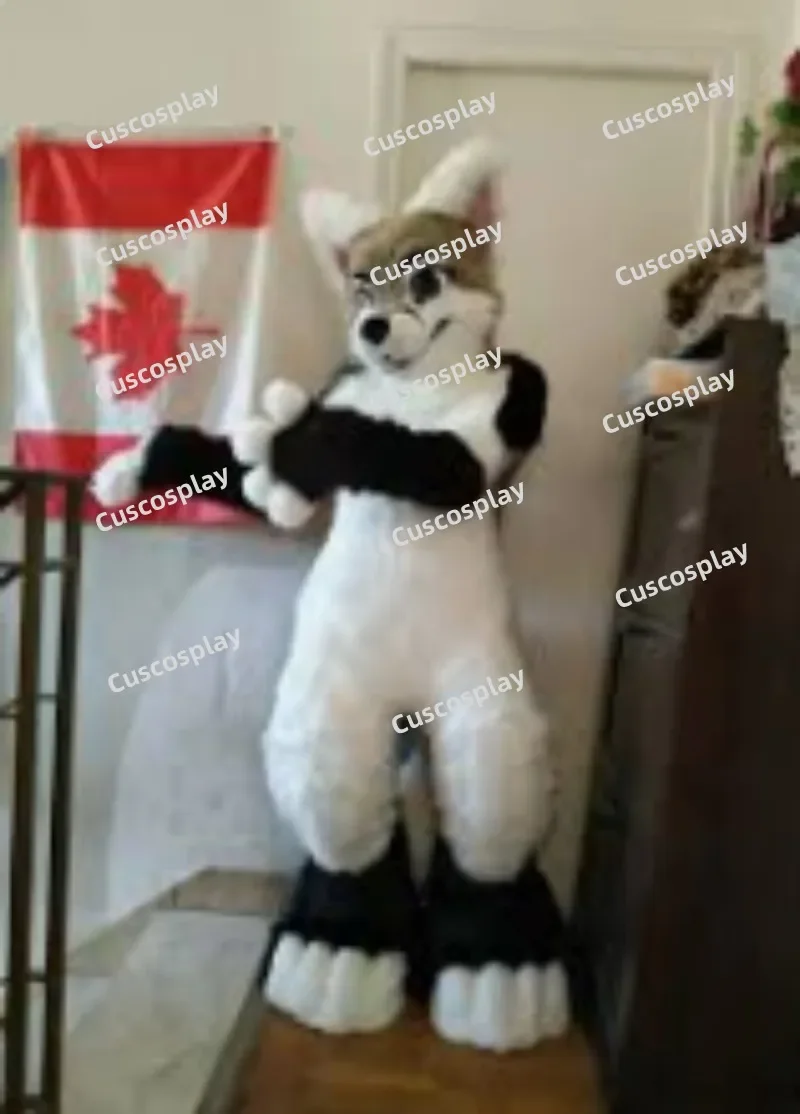 Рождественский черный белый серый мех лиса собака хаски костюм талисмана