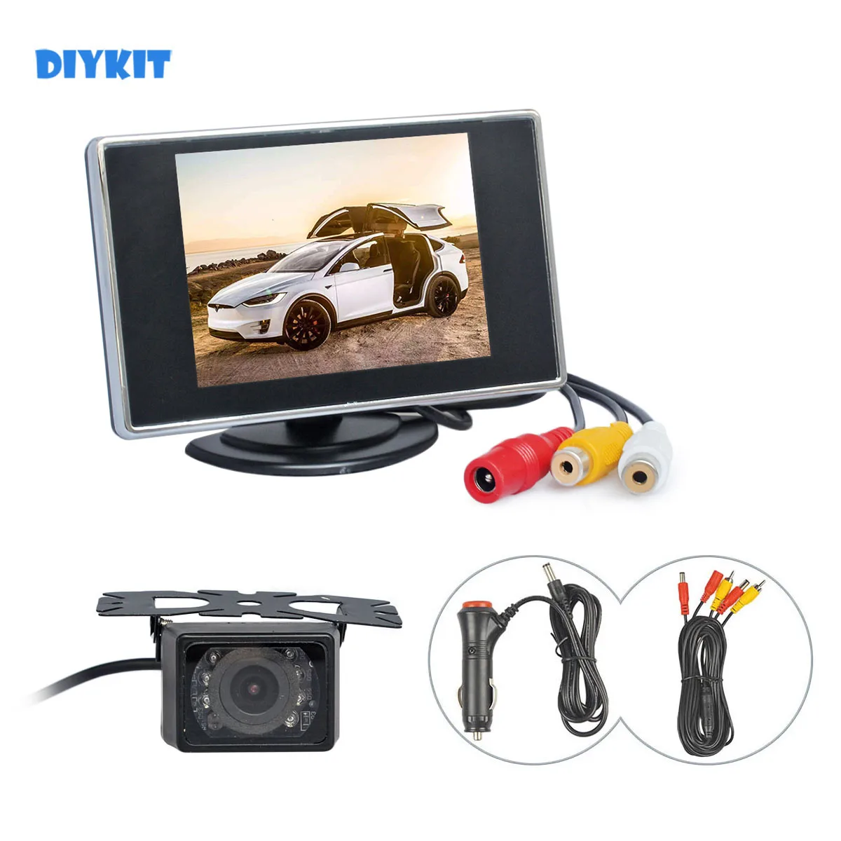 

DIYKIT Wired 3.5" TFT LCD Backup Car Monitor IR Night Vision Rear View Car LED Camera Reversing Camera Parking Assistance System