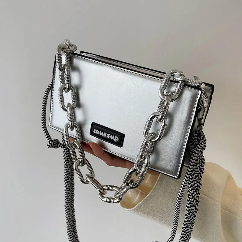 

Richme Fashion Silver Women's Bag 2022 Trend Punk Chains Individuality Zipper Bolso Mujer Square Crossbody Shoulder Bags Shopper