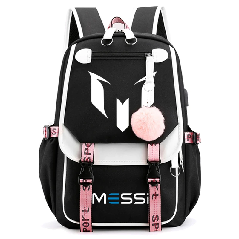 

Большие школьные ранцы для девочек-подростков, Холщовый портфель с Usb-портом для учеников, модный рюкзак для учебников черного и розового цв...