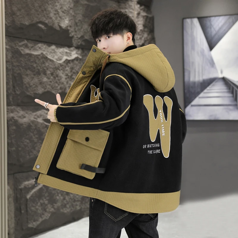 Повседневная Новинка 2024 зимние мужские куртки с капюшоном и хлопковой