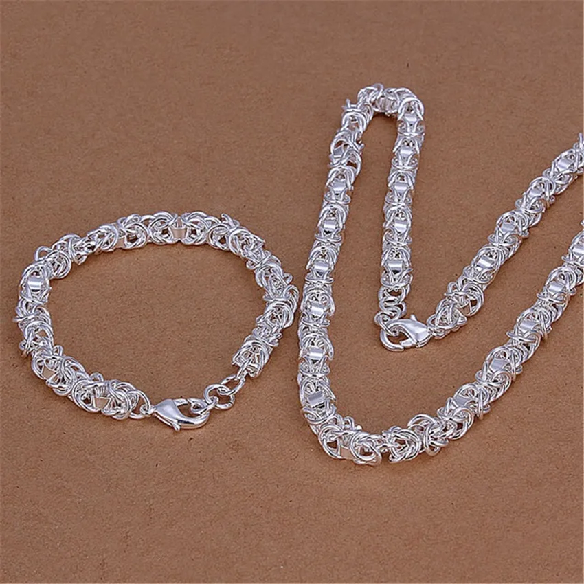 

Charm 925 Sterling Silver Bracelets necklace Jewelry sets for men women classic Circle chain Fashion Party Christmas Gifts 50cm