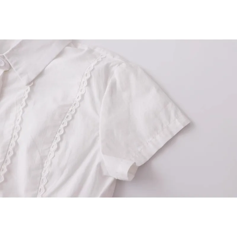 Белая рубашка для женщин с отложным воротником кружевная хлопковая блузка