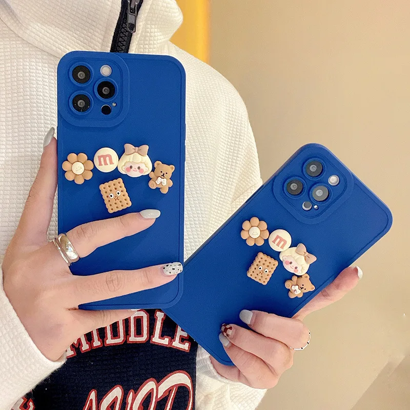 

Cute Animal Bear Chocolate Beans Square Silicone Phone Case for iPhone 13 11 12 Pro Max XS XR X 7 8 Plus Camera Protective Cover