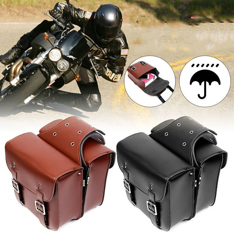 Universal Motorcycle Toolkit Waterproof Travel Bags Suitcase PU Leather Saddle Bag One Pair Left+Right For Honda Suzuki Harley