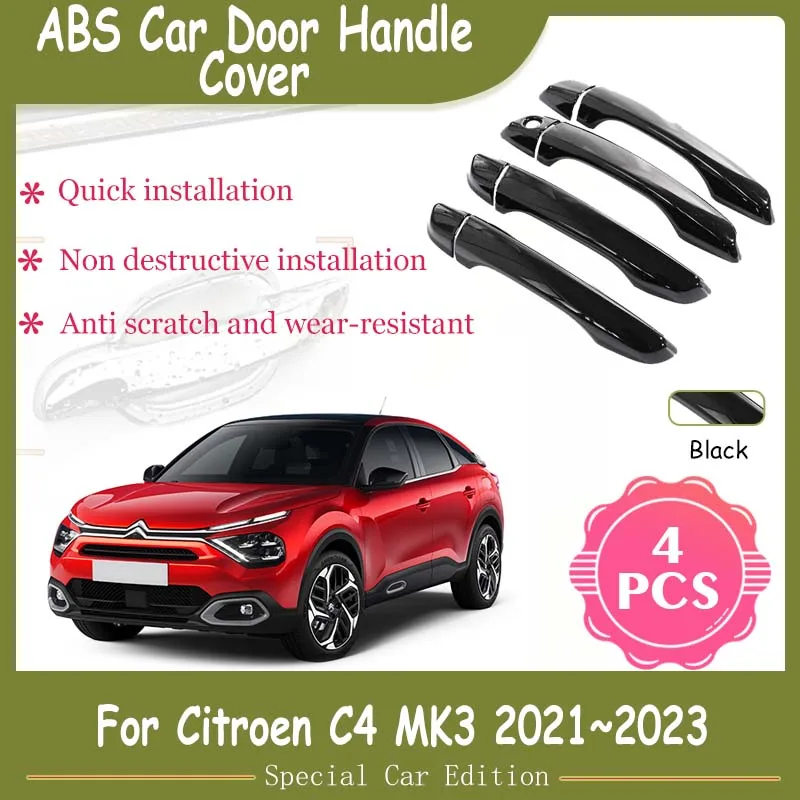 Для Citroen C4 MK3 2021 2022 2023 ABS глянцевый черный чехол на дверную ручку Отделка Защитная