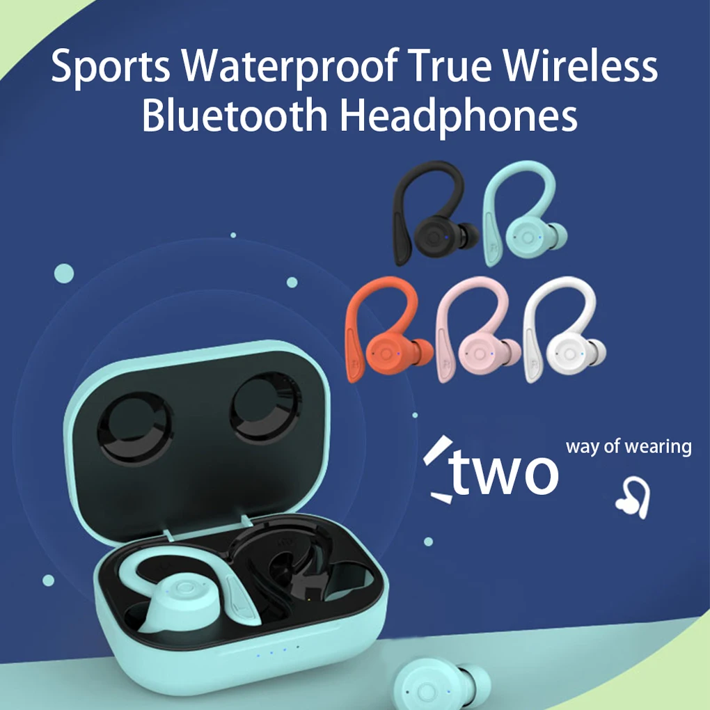 

Wireless Earphone Bluetooth-compatible IPX5 Waterproof Rechargeable Sweatproof Battery Powered Ear Hook Music Headset Pink