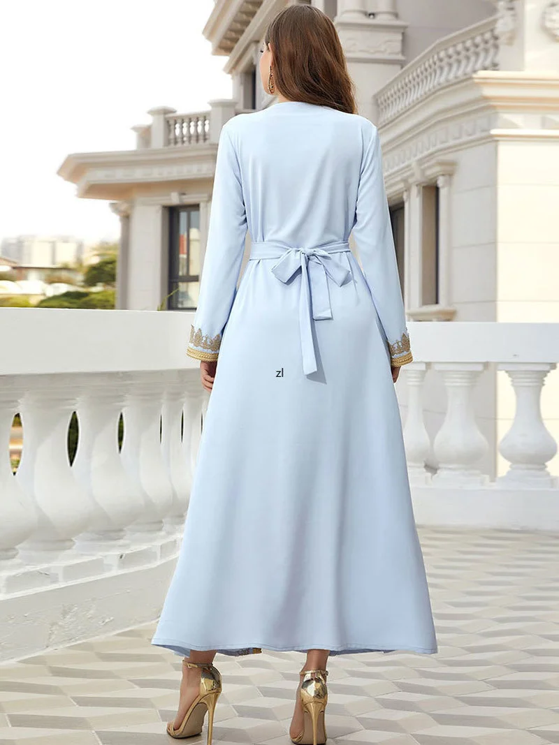 Eid Fake 2pcs Moroccan Embroidered Kaftan Women Handsewn Rhinestones Muslim Arabic Party Caftan Long Dress Dubai Ramadan Abaya