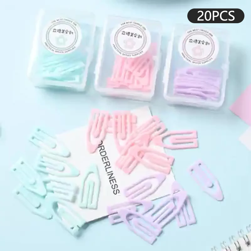 

20pcs Macaron Color Paper Clip Plastic Binding Clips Paperclip Bookmarks School