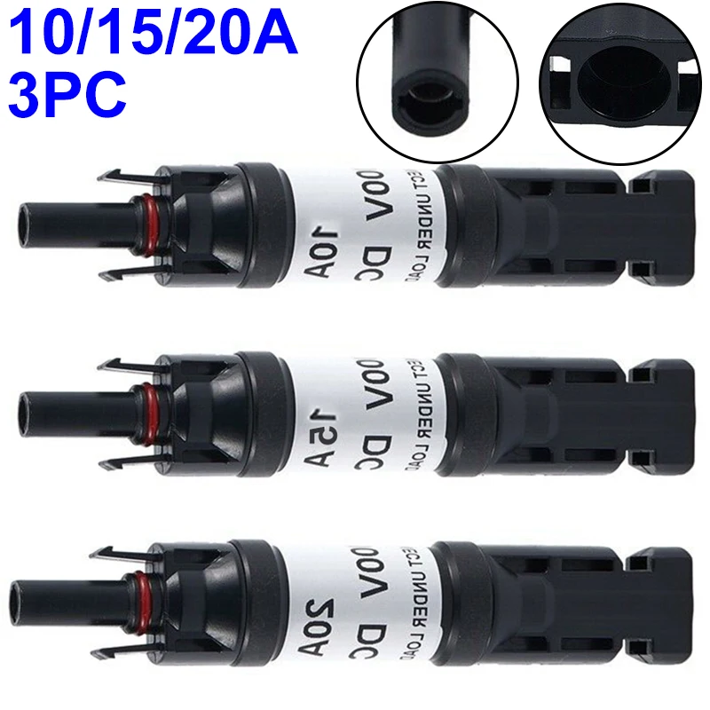 

3pcs Photovoltaic Fuse Diode Connector 10A/15A/20A UL94-V0 IP67 Protection Panel With Solar Panel Inline Fuse Connector