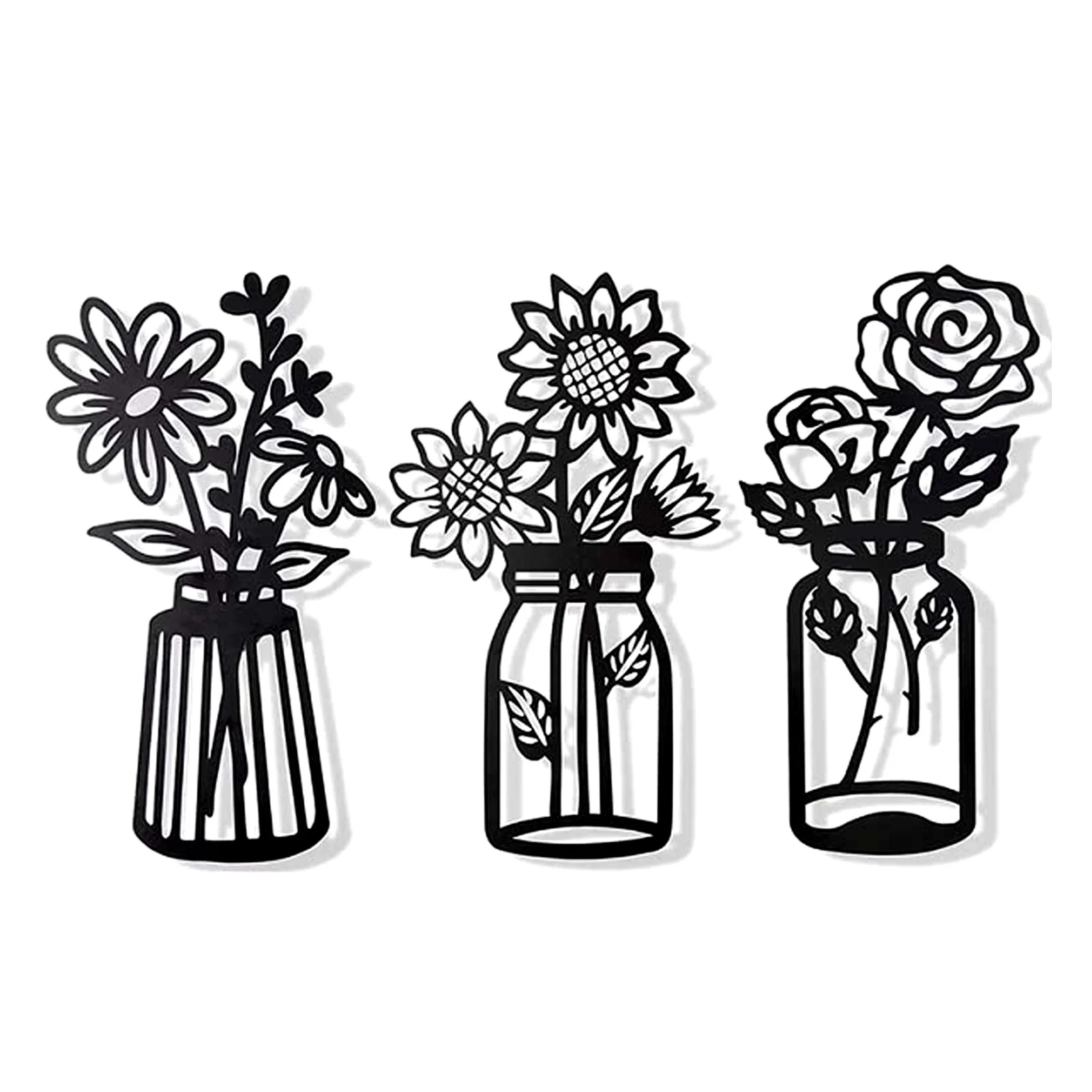 

3pcs Minimalism Iron Bathroom Black Gift Balcony Bedroom Garden Home Art Metal Flower Wall Decor With Screws Sculpture Patio