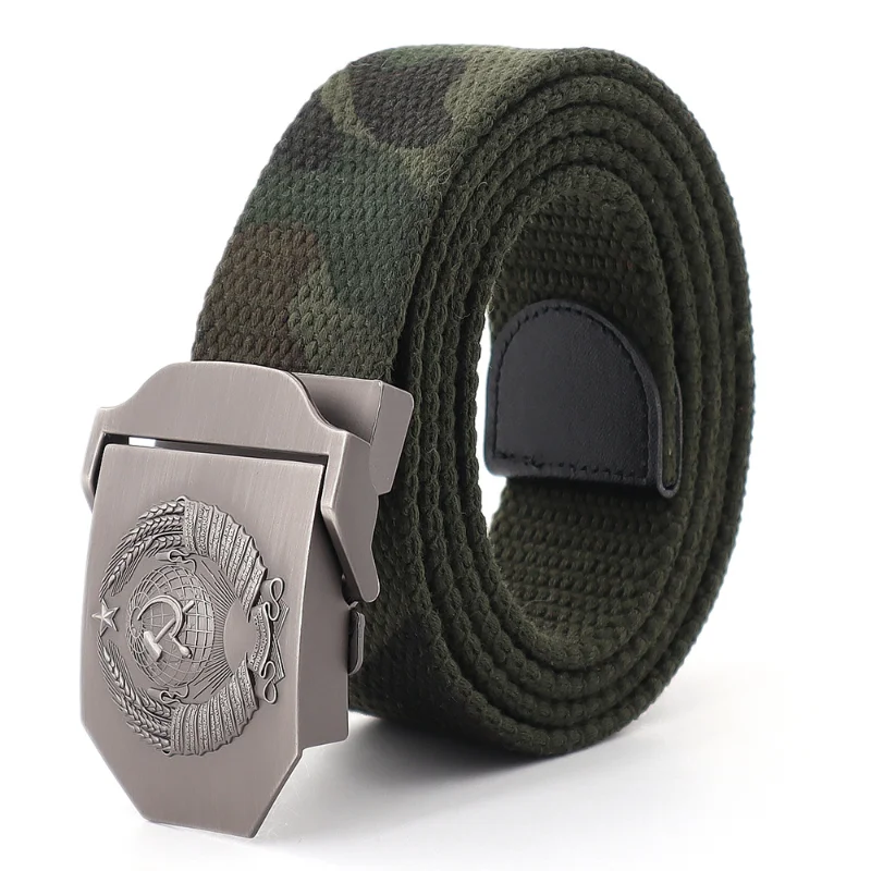 Russia Mens Canvas Belt 3D Soviet National Emblem Metal Buckle Jeans Belts for Men Army Military Tactical Warst Belts Male Strap