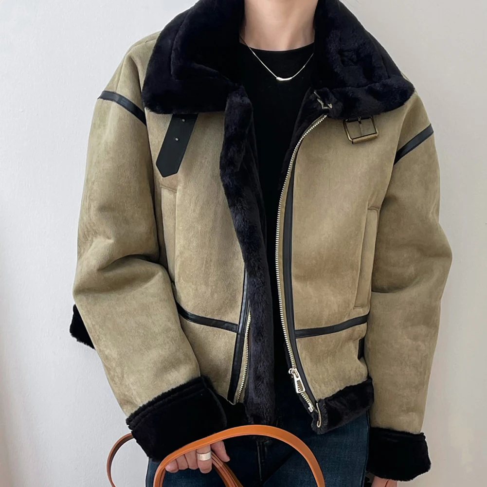 Winter Lambs Wool Jacket Women Thick Fleece Velvet Warm Short Bomber Jackets Sheepskin Shearling Coat Female Snow Street Outwear