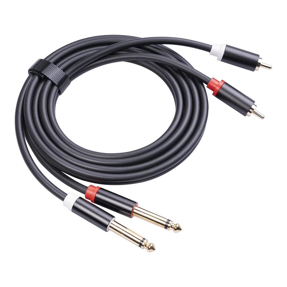 Mixer Audio Cable 2RCA Male to Dual 6.35 Male Stereo Audio Line Aux Splitter Cable Aluminum Alloy for TV PC Amplifiers DVD Speak
