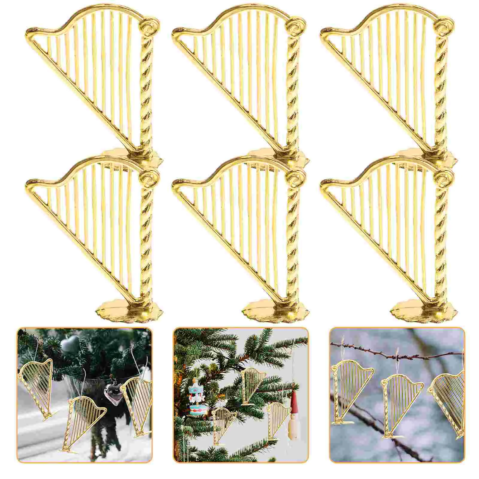 

Miniature Harp Christmas Ornament Gold Musical Instruments Xmas Tree Hanging Model Pendant Music Party Home Decor