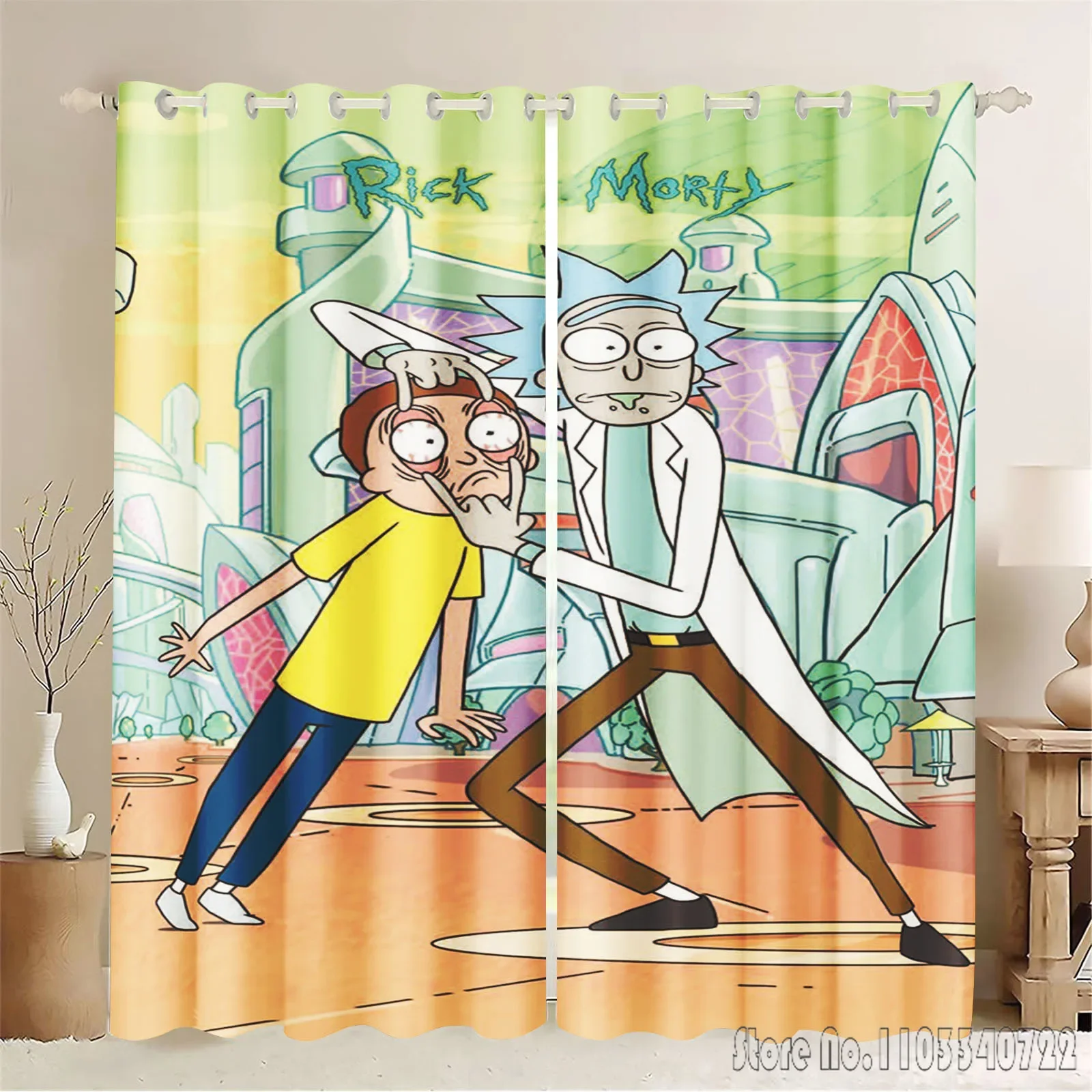 100% полиэстер домашние аниме R-Rick-Morty шторы для гостиной перфорированные