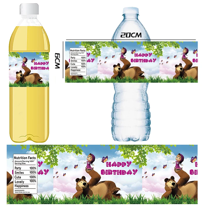 

Mashas Girl Bear Birthday Party Decoration Cartoon Party Supplies Bottle Sticker Labels For Kids Gift Cup Stickers Waterproof