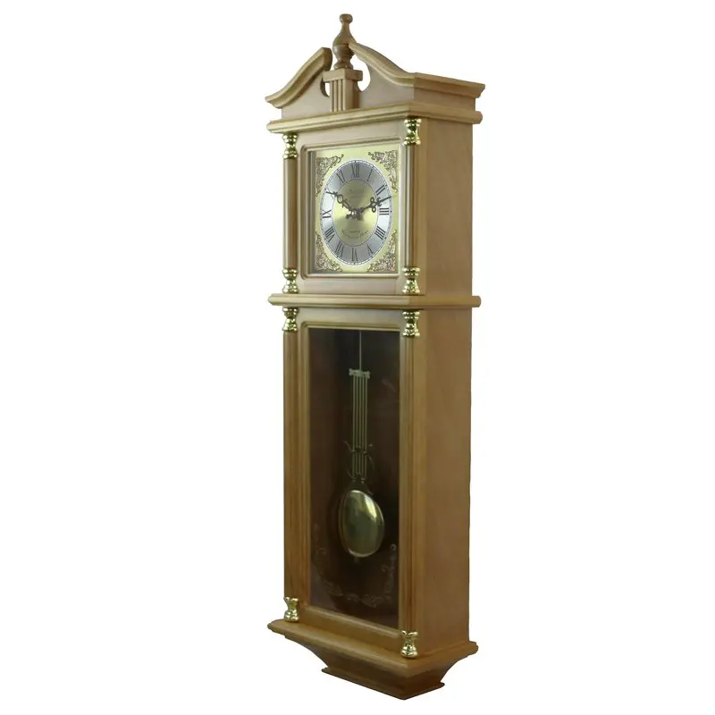 

Elegant 34.5" Antique Chiming Wall Clock with Roman Numerals, Offering Rich Harvest Oak Finish for A Timeless Look.