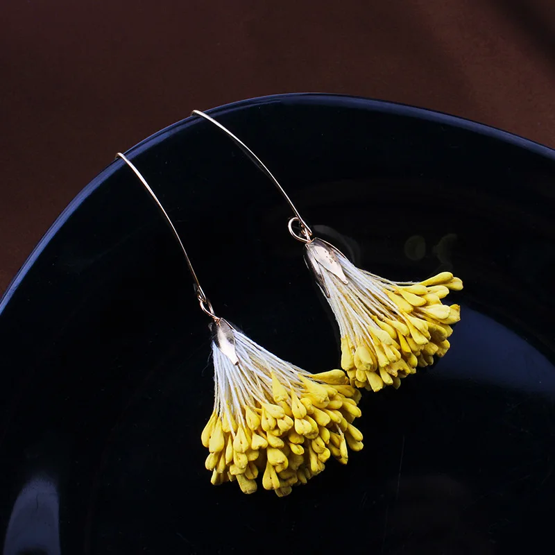 

New 2022 Creative Vintage Yellow Stamen Earrings Tassel Flower Earrings