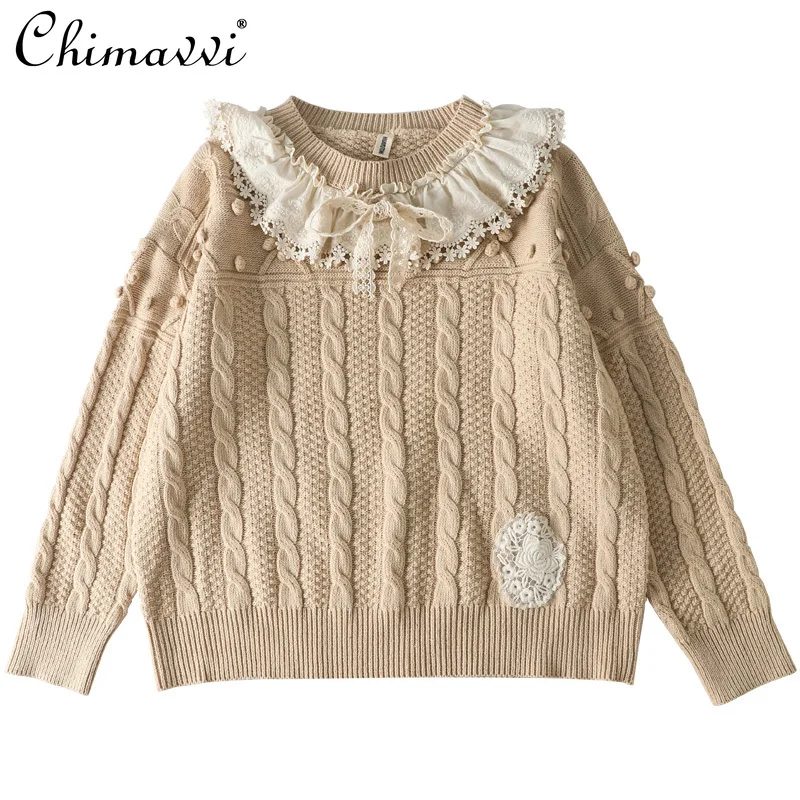 Японский новый осенне-зимний шерстяной пуловер смешанный витой цветок лотос