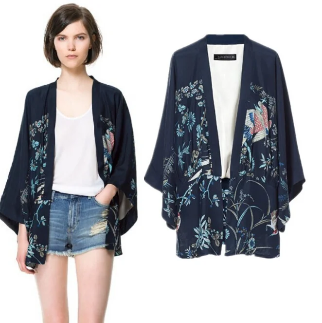 

Phoenix Printing Bat Sleeve Cardigan Lady Kimono Jacket Women Cape Outerwear