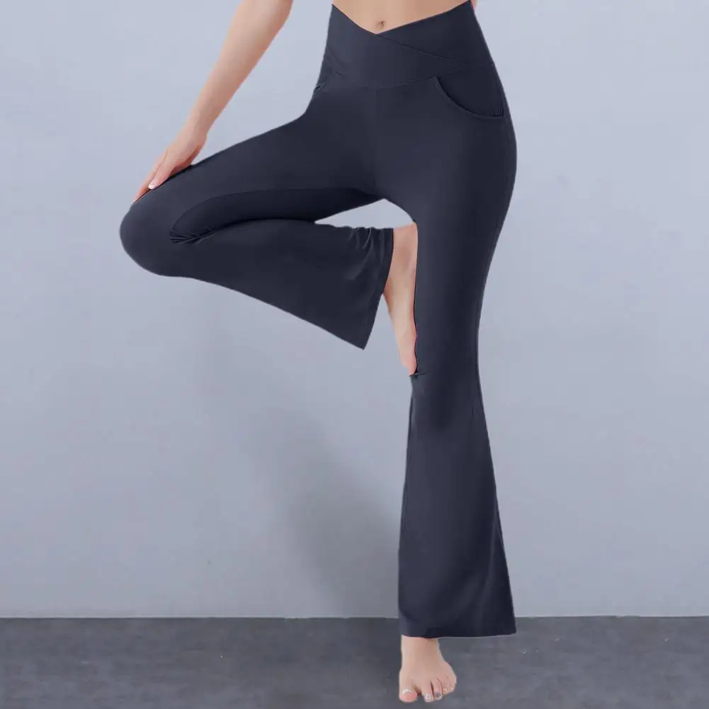 Women Yoga Pants Elastic Waist Wide Band Stretchy Ankle Length Butt-lifted Slim Fit High Waist Flared Trousers Female Clothes