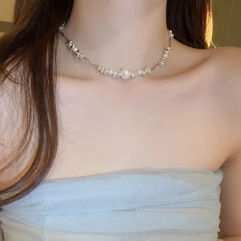 Нерегулярный сломанный серебряный жемчуг ожерелье браслет для женщин и девочек