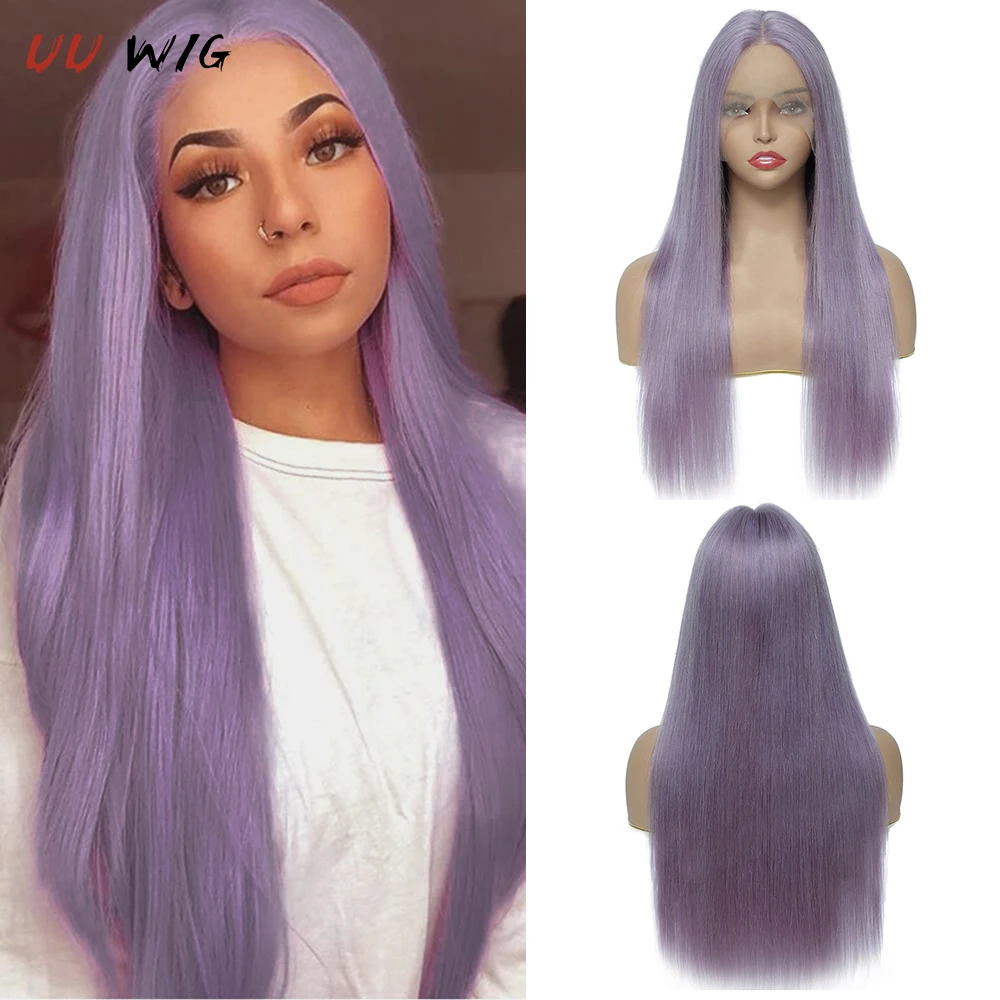 

UU WIG Colored Lavender Lace Front Wig Human Hair Wigs Straight HD Lace Frontal Wig T Part Lace Pre Plucked Brazilian Remy Hair