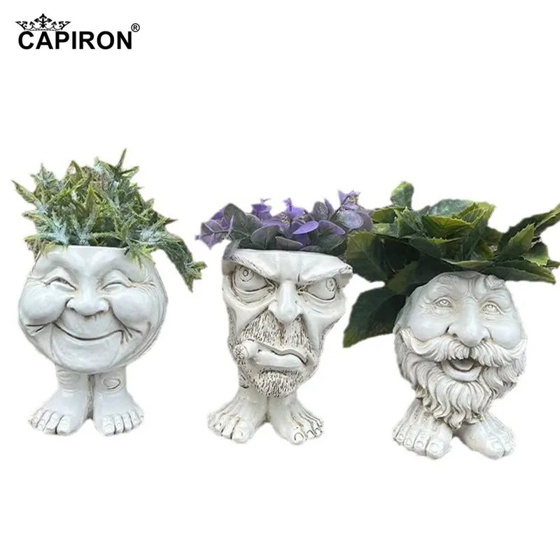 

CAPIRON Face Statue Flowerpot Resin Planter Funny Figurines Outdoor Spring Garden Decoration Home