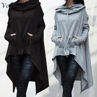 volemo autumn winter plus size women irregular hem hoodie sweatshirt cloak drawstring pocket oversize female hooded pullover