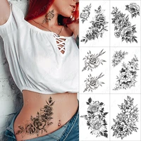 black flower waterproof temporary tattoos sticker rose peony waist sexy transfer tatto body art flash fake tattoo for men women