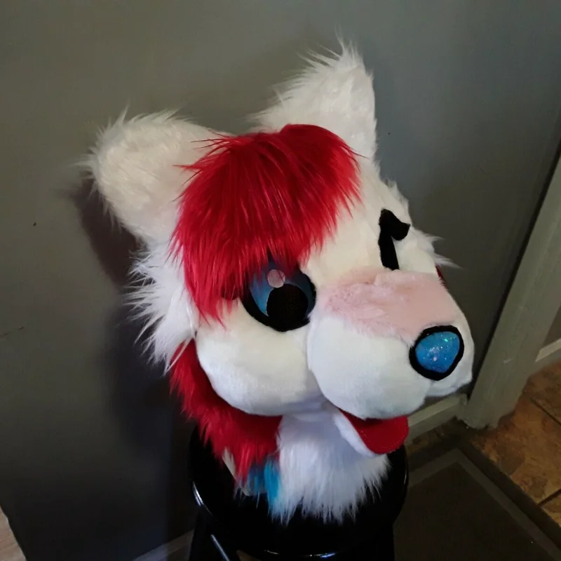 Fursuit Cosplay Red Dog Head and Tail Mascot Costume for Parties and Events