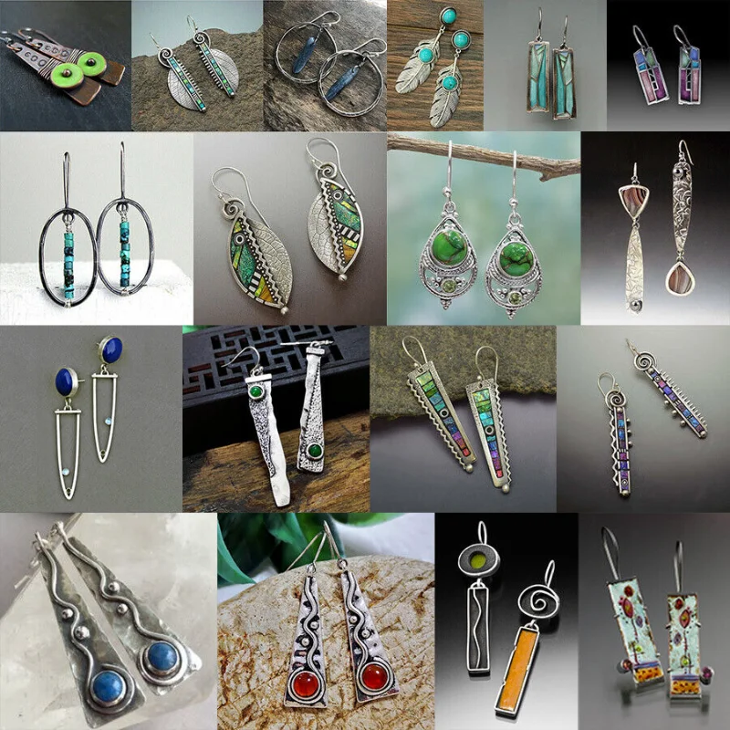 

Bohemian Tribe Metal Long Earrings Pendant Jewelry Vintage Irregular Pattern Mix and Match Colors Women's Creative Jewelry