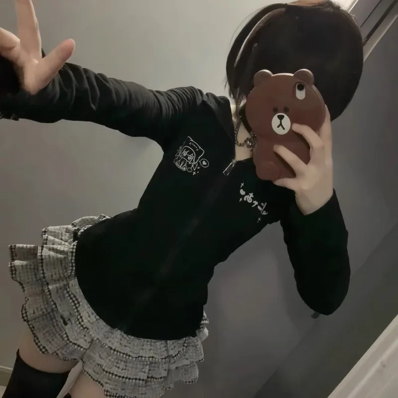 Harajuku японская мода облегающие пальто милый мультяшный принт осенняя одежда All Mathc