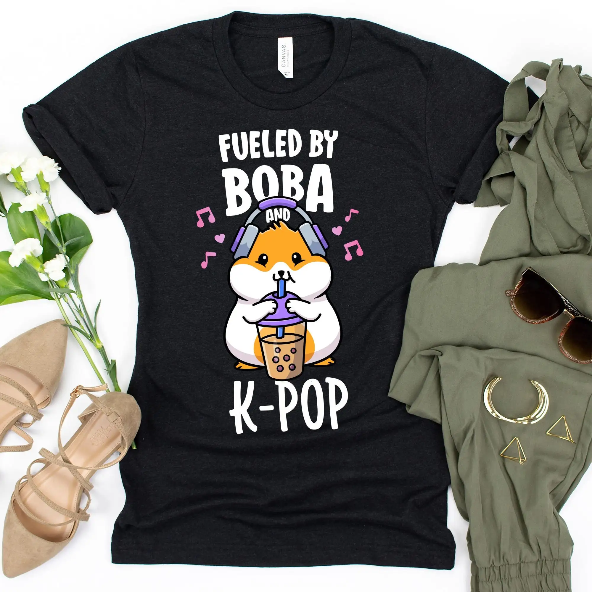 Футболка Fueled By Boba And K Pop милый хомяк кавайный пузырьковый чай одежда KDrama корейский